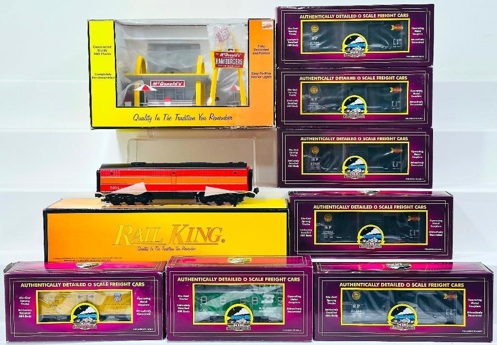 MTH Modern O Gauge Southern Pacific Daylight Alco PA AA Diesel B Unit/Original McDonald's Restaurant: MTH Modern O Gauge Southern Pacific Daylight Alco PA AA Diesel B Unit/Original McDonald's Restaurant/Seven (7) Assorted Freight Cars Boxed, including Southern Pacific Daylight Alco PA B Unit and Origi