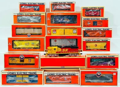 Lionel Modern O Gauge GP – 9 Santa Fe Merger Conventional and Seventeen (17) Assorted Freight Cars