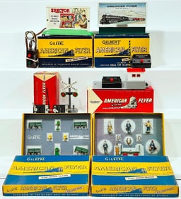 American Flyer Postwar S Gauge 32 City Street Equipment/578 Station Figure Set/568 Whistling Billboa