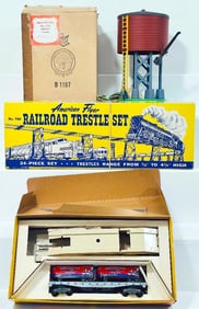 American Flyer Postwar S Gauge 596 Water Tank/780 Railroad Trestle Set/23830 Piggyback Unloader