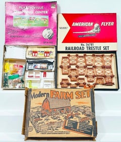 American Flyer Postwar S Gauge 26781 Railroad Trestle Set-Plasticville Shopping Center-Marx Farm Set