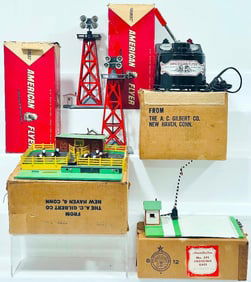 American Flyer Postwar S Gauge 22080 300 Watt Transformer Boxed-591 Crossing Gate-23774 Floodlight -