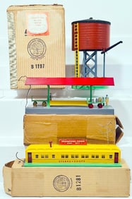 American Flyer Postwar S Gauge 560 Wayside Station with cart and load-767 Roadside Diner-596 Tank