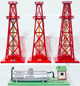 American Flyer Postwar S Gauge 625 Gas Terminal and 773 Oil Pumping Derrick X3