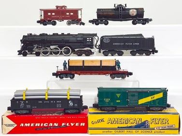 American Flyer Postwar S Gauge 326 New York Central Locomotive and Tender/5 Assorted Freight Cars