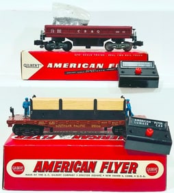 American Flyer Postwar S Gauge 25058 Lumber Unloading Car and 25025 Operating Dump Car