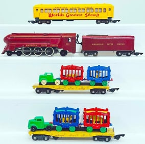 American Flyer Postwar S Gauge 353 Circus Locomotive and Tender and Circus Flat Car with load X2 