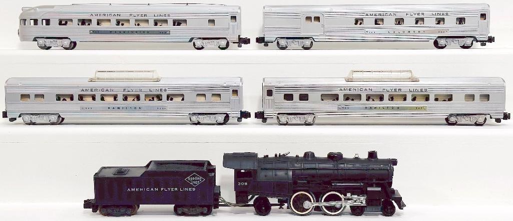 American Flyer Postwar S Gauge 308 Reading Lines Locomotive and Tender/960-961-962-963 Chrome Silver (1 of 6)