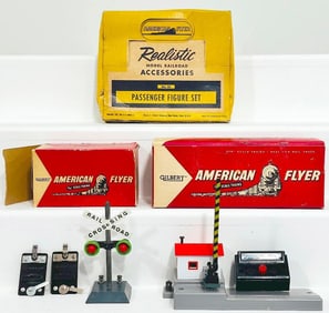 American Flyer Postwar S Gauge 23601 Crossing Gate-33 Passenger Figure Set-760 Highway Flasher Boxed