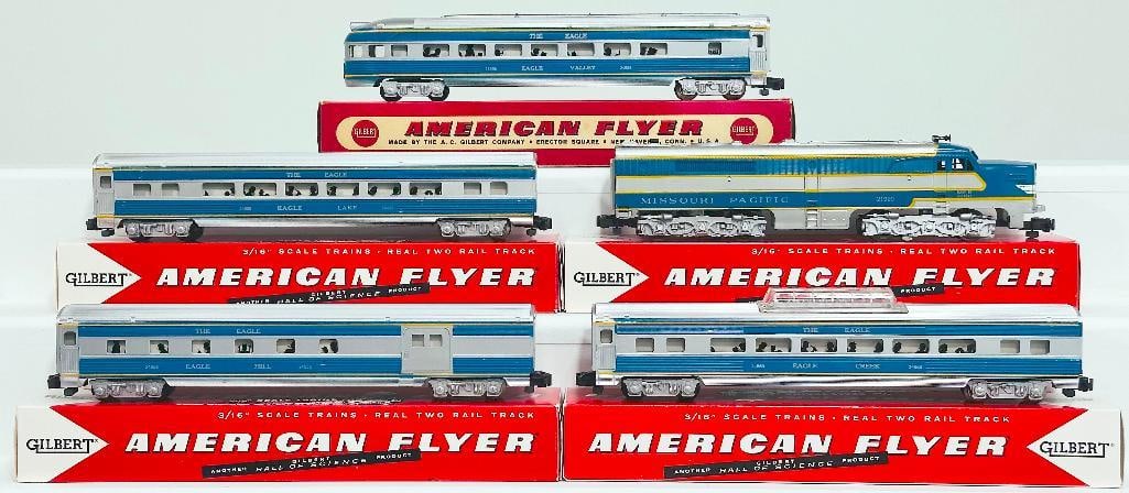 American Flyer Postwar S Gauge Set No. 20767 The Eagle Missouri Pacific Passenger Set: American Flyer Postwar S Gauge Set No. 20767 The Eagle Missouri Pacific Passenger Set, including 21920 Missouri Pacific PA Powered Alco Unit, 24866 Missouri Pacific Observation Car, 24859 Eagle Lake P