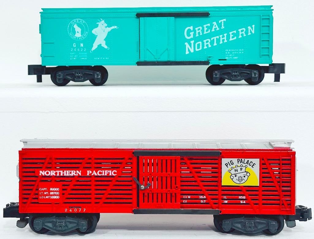 American Flyer Postwar S Gauge 24422 Great Northern Box Car/24077 NP Pig Palace Stock Car RARE (1 of 6)