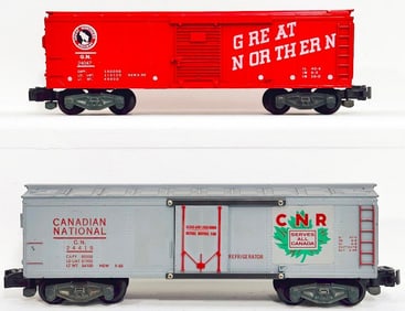 American Flyer Postwar S Gauge 24419 Canadian National Box Car and 24047 Great Northern Box Car rare