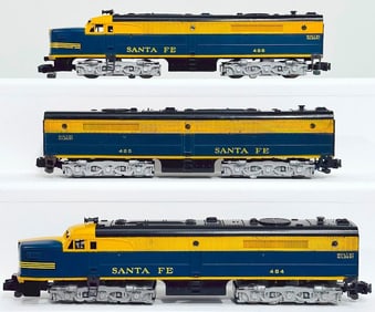 American Flyer Postwar S Gauge 484 - 485 - 486 Santa Fe blue/black/yellow A-B-A Alco Diesel Units