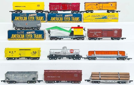 American Flyer Postwar S Gauge Twelve (12) Assorted Freight Cars with link couplers