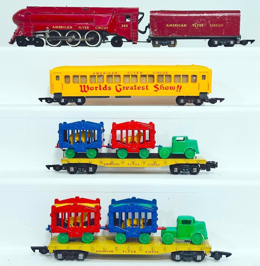 American Flyer Postwar S Gauge 353 American Flyer Circus Locomotive and Tender - 649 Passenger Car (1 of 6)