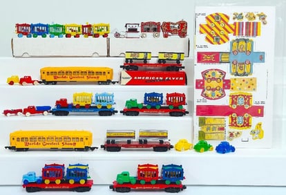 American Flyer Postwar S Gauge Circus Passenger Cars and Flat Cars with loads