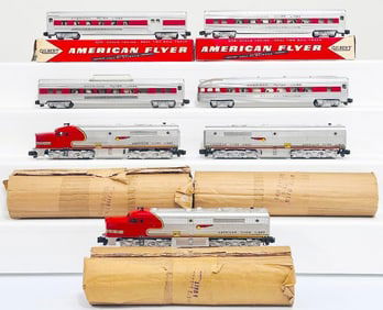 American Flyer Postwar S Gauge 470-471-473 Santa Fe A-B-A Alco Diesel Units and Four Assorted Cars