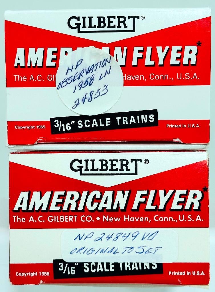 American Flyer Postwar S Gauge 490 & 492 A-A Northern Pacific Alco Diesel Units/NP 24853 Observation: American Flyer Postwar S Gauge 490 and 492 A -A Northern Pacific Alco Diesel Units and Northern Pacific 24853 Observation Car and Northern Pacific 24849 Vista Dome Car, each in C7 plus to C8 minus. Th