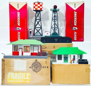 American Flyer Postwar S Gauge 769A Aircraft Beacon Boxed - 23772 Water Tower Boxed - 23789 Station
