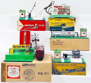 American Flyer Postwar S Gauge 762 2- N1 Whistle Boxed - 768 Oil Supply Depot Boxed - 592 Crossing 