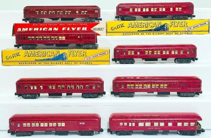 American Flyer Postwar S Gauge Eight (8) Assorted Red Heavyweight Passenger Cars