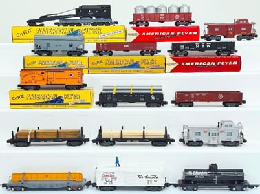 American Flyer Postwar S Gauge Fifteen (15) Assorted Freight Cars with knuckle couplers