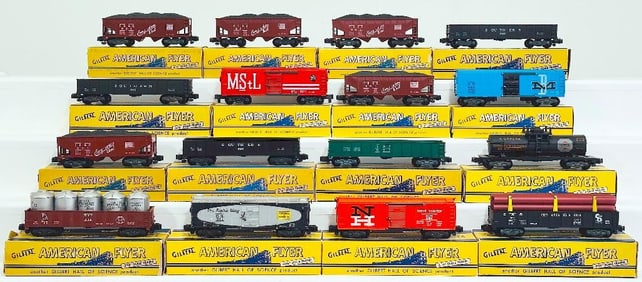 American Flyer Postwar S Gauge Sixteen (16) Assorted Freight Cars - some original Boxes
