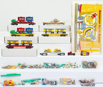 American Flyer Postwar S Gauge Assorted Circus Flat Cars with reproduction loads/ Circus Figures 