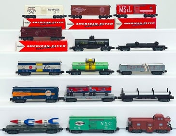 American Flyer Postwar S Gauge Fifteen (15) Assorted Freight Cars including RARE 24320 Deep Rock Car