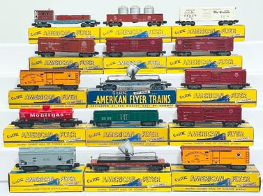 American Flyer Postwar S Gauge Fifteen (15) Assorted Freight Cars with knuckle couplers
