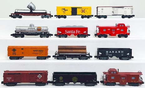 American Flyer Postwar S Gauge Twelve (12) Assorted Freight Cars with knuckle couplers
