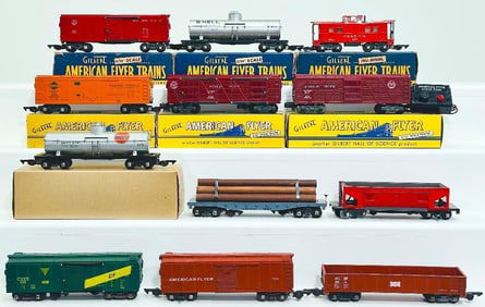American Flyer Postwar S Gauge Twelve (12) Assorted Freight Cars with link couplers