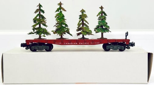 American Flyer Postwar S Gauge RARE 24558 Canadian Pacific Flat Car with original tree X4