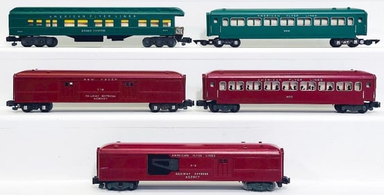 American Flyer Postwar S Gauge Five (5) Assorted Passenger Cars