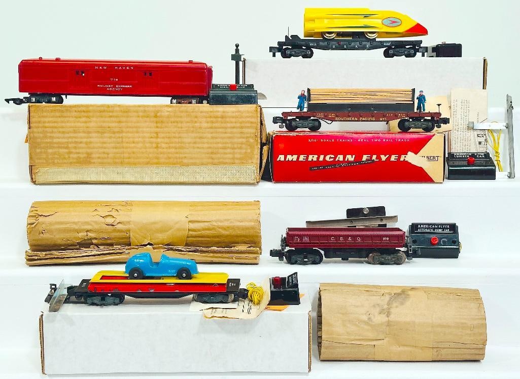 American Flyer Postwar S Gauge 25515 Rocket Sled Pike Master/718 red New Haven Baggage Car/971 Car (1 of 8)