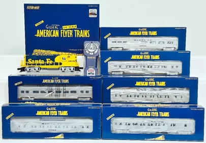 American Flyer Lionel Modern S Gauge Delta A/F Santa Fe Bluebonnet Flyer Chief GP-7 Boxed with 6 Car