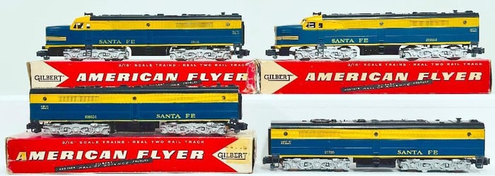 American Flyer Postwar S Gauge Santa Fe Black/Blue/Yellow 21910-21720 -21910-2 Santa Fe A-B -A Units