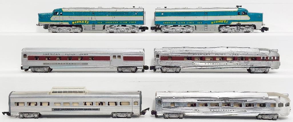 American Flyer Postwar S Gauge Blue Comet 466/466 Alco Diesel Units and Four (4) Assorted Cars (1 of 6)