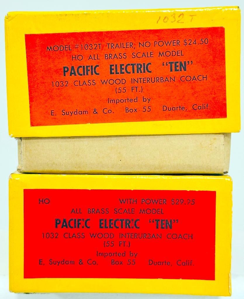 E. Suydam Brass HO Scale Pacific Electric Ten 1032 Class Wood Interurban Coach 55 feet Boxed X2 - 2
