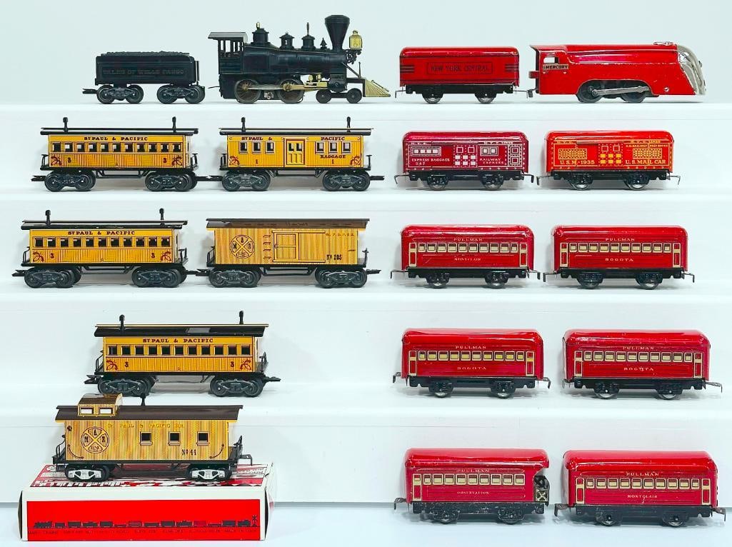 Marx Prewar O Gauge Mercury Red Locomotive and Tender with Eight (8) Assorted red Passenger Cars (1 of 10)