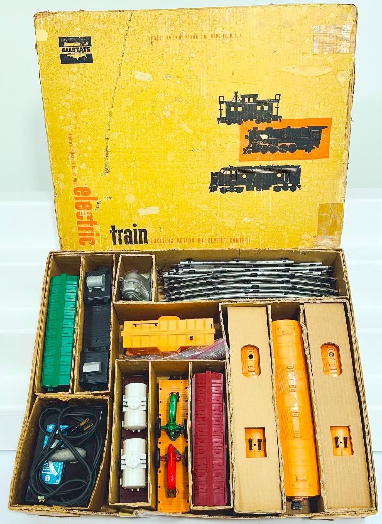 Marx Postwar O Gauge AllState Set No. 9638 A-B-A Allstate Diesel Units and Five (5) Assorted Cars: Marx Postwar O Gauge AllState Set No. 9638 A - B - A Allstate Diesel Units and Five (5) Assorted Freight Cars Boxed, in C8 minus or better, and with its original set box that shows heavy wear, and