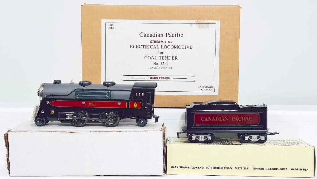 New Marx Modern O Gauge Union Pacific Streamline Locomotive and Coal Tender No. 8341 Boxed: New Marx Modern O Gauge Union Pacific Streamline Locomotive and Coal Tender No. 8341 Boxed, in C8 or better and with its original box.