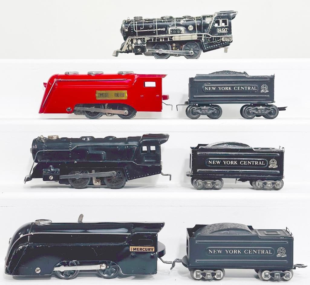 Marx Prewar O Gauge red Commodore Vanderbilt Locomotive/black Mercury Locomotive & Tender/black Loco (1 of 6)