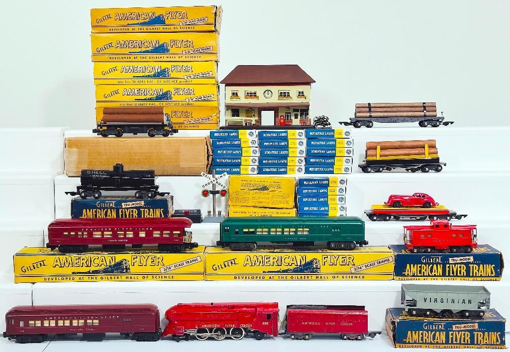 American Flyer Postwar S Gauge Four Boxes of 700 Street Track/1 Box of 702 Curved Track/914 Log Car (1 of 12)