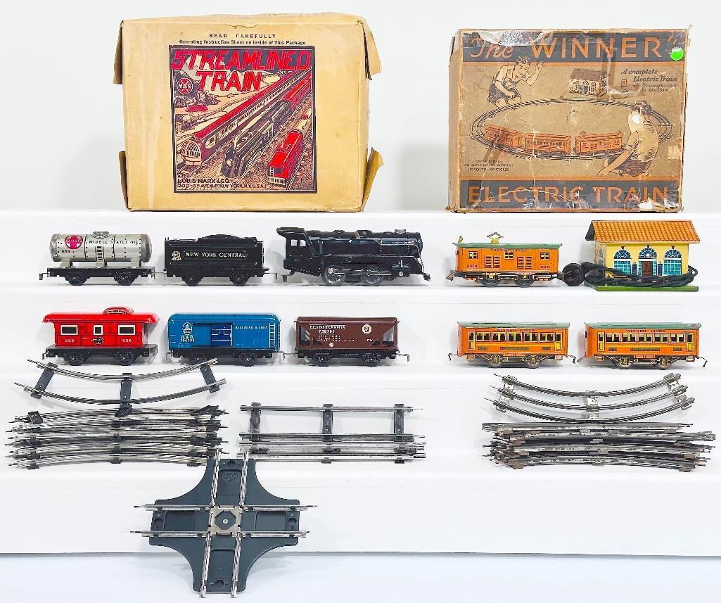 Marx Postwar O Gauge black Locomotive and NYC Tender and Four (4) Freight Cars/Winner Prewar Loco (1 of 10)