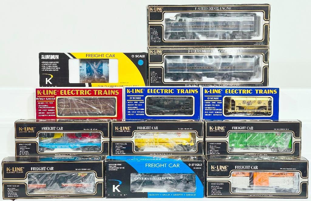 K-Line Modern O Gauge B&O F?7 A Powered Diesel Unit and B&O Powered B Unit ?9 Assorted Freight Cars (1 of 7)