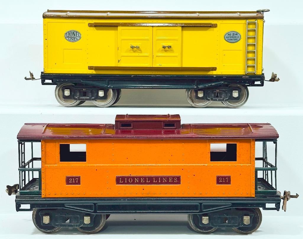 Lionel Prewar Standard Gauge 214 All Nickel Box Car and 217 Orange/ Maroon Roof Caboose (1 of 6)