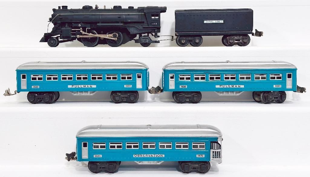 Lionel Prewar O Gauge 1664 Black Locomotive and 1689W Black Tender/ 1630 ?1630?1631 Passenger Cars (1 of 6)