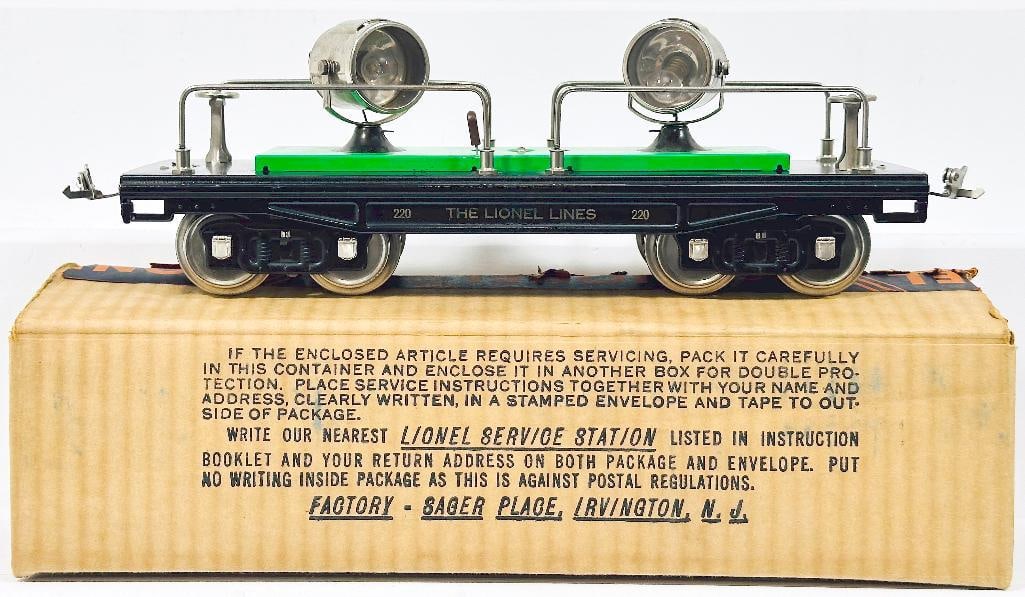 Lionel Prewar Standard Gauge 220 Green Base All Nickel Floodlight Car Boxed (1 of 8)