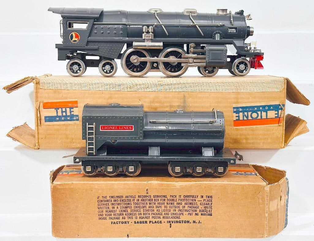 Lionel Prewar Standard Gauge 400E Gunmetal Nickel Gray Locomotive and 400T Nickel Gray Tender Boxed (1 of 8)